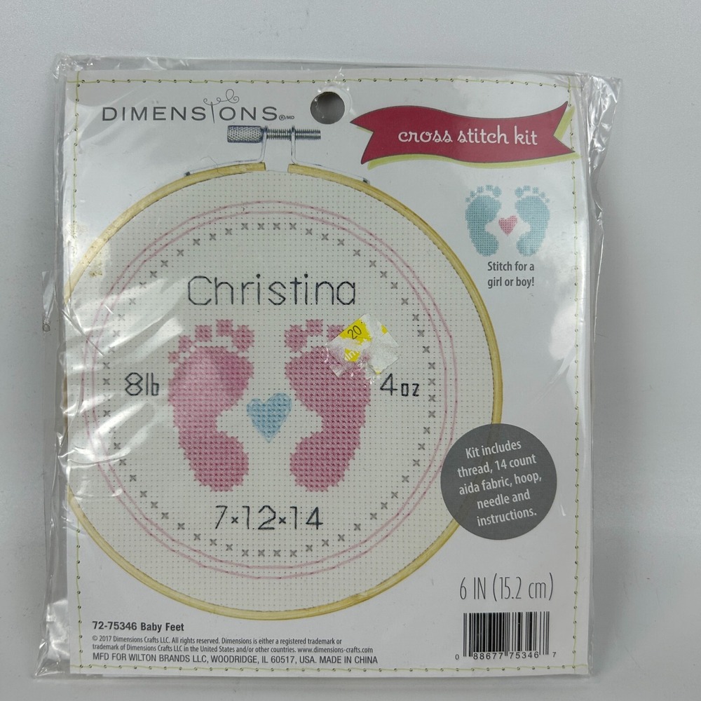 Dimensions 72-751346‎ Learn Craft Baby Feet Round Counted Cross Stitch Kit